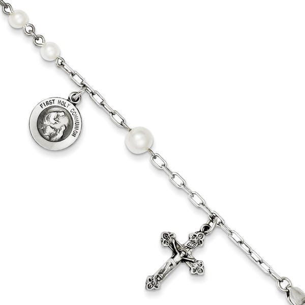 Sterling Silver Cultured Pearl Rosary Bracelet