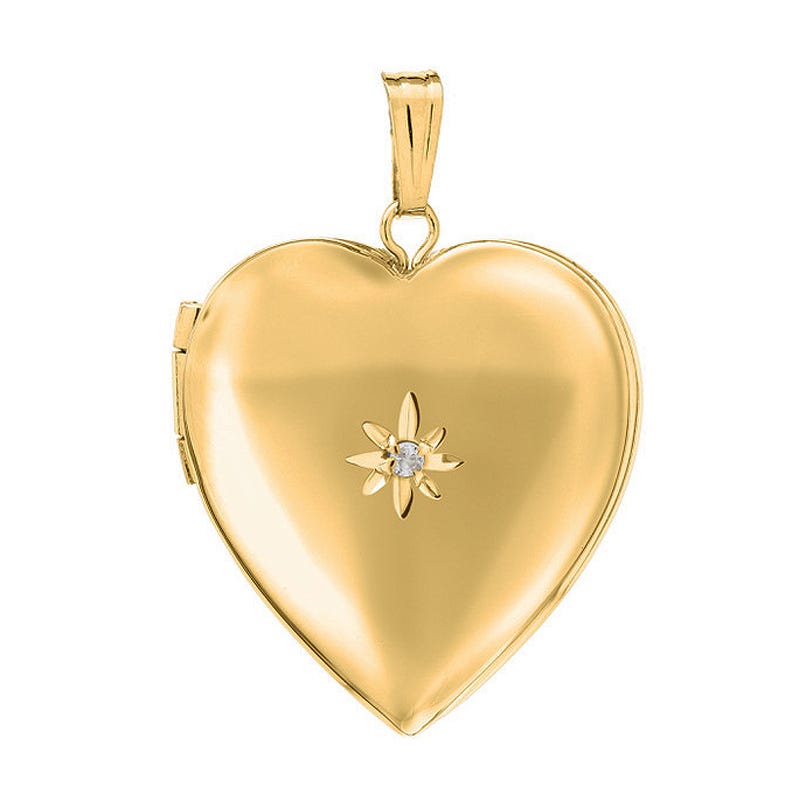 14K Gold Filled Heart Photo Locket With Diamond