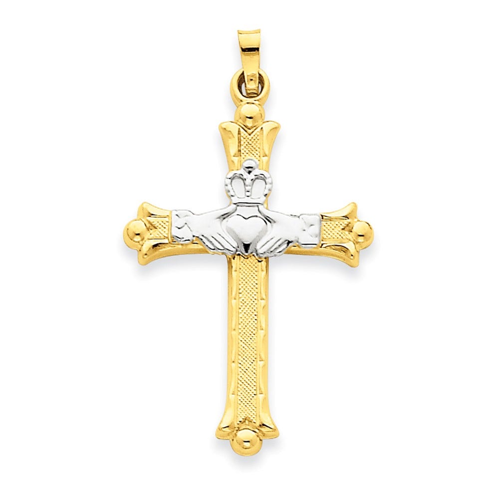 14K Two-Tone Claddagh Cross Pendant