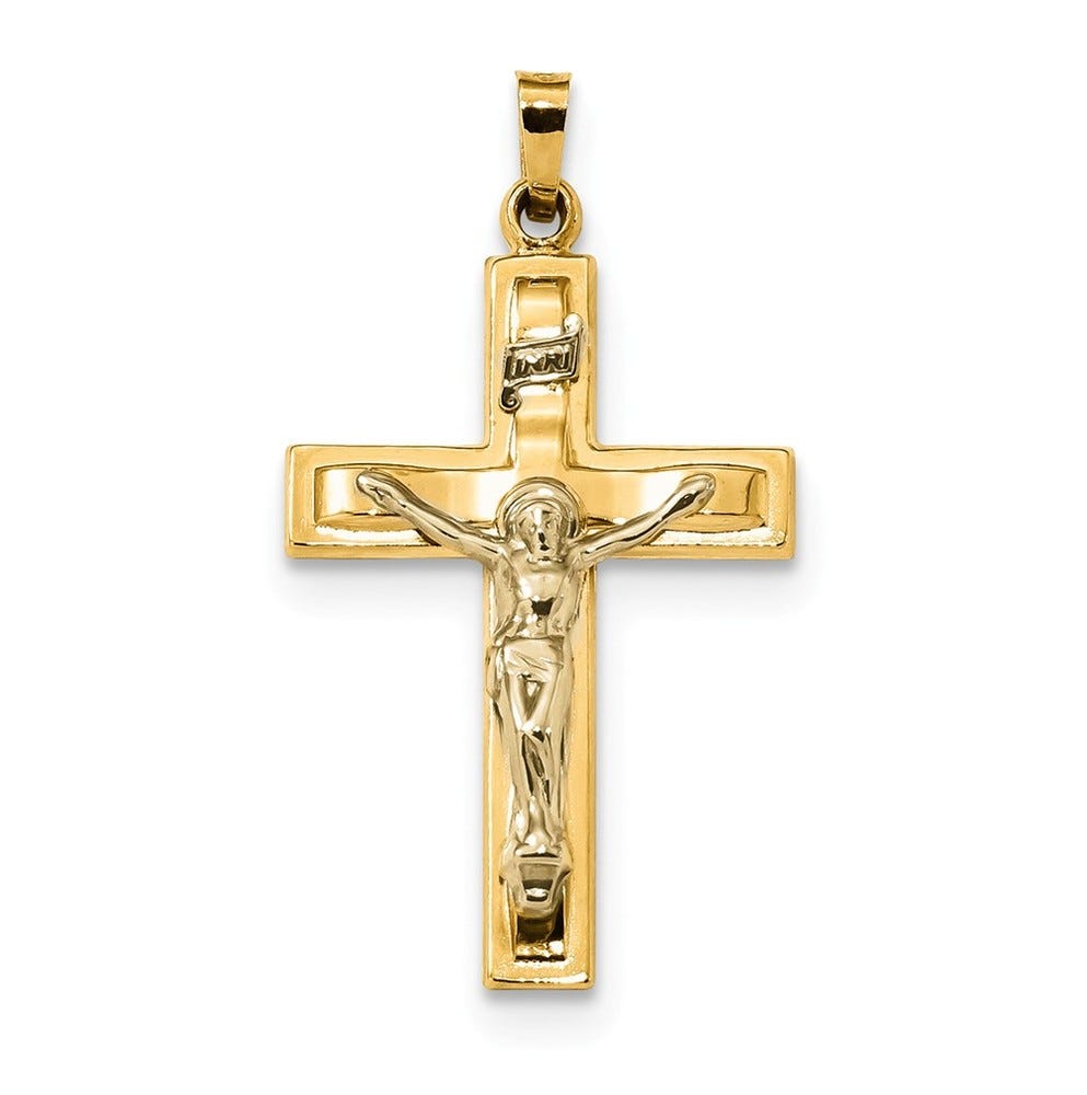 14K Two-Tone Polished Inri Crucifix Pendant