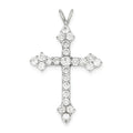 Rhodium-Plated Cz Floral-Cluster Cross Pendant