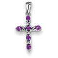 White Gold Amethyst And Diamond Cross Pendant