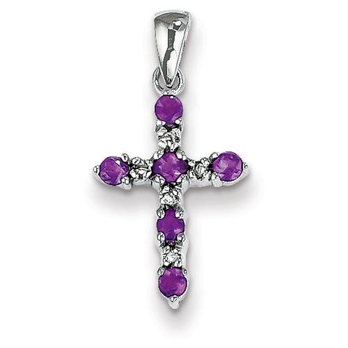 White Gold Amethyst And Diamond Cross Pendant