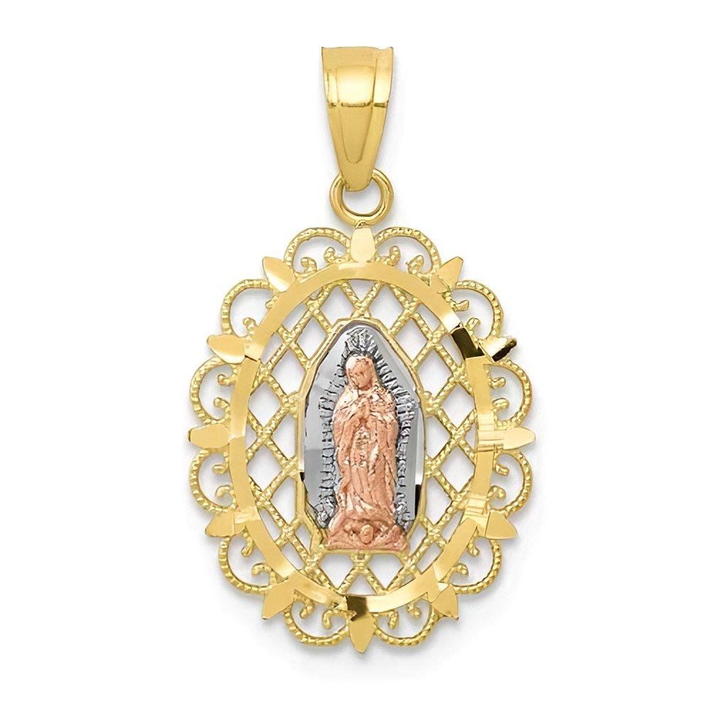 10K Tri-Color Gold Our Lady Of Guadalupe Scalloped Oval Cut-Out Religious Medal