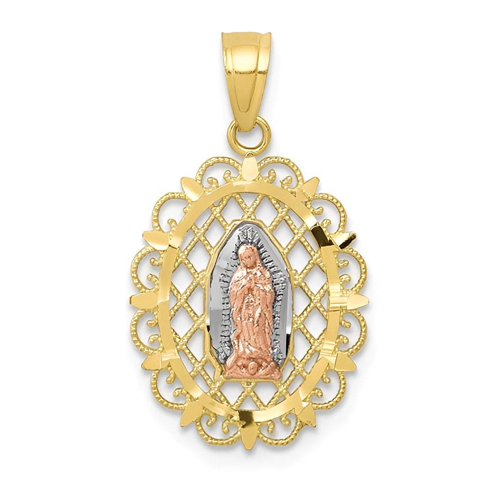 10K Tri-Color Gold Our Lady Of Guadalupe Scalloped Oval Cut-Out Religious Medal