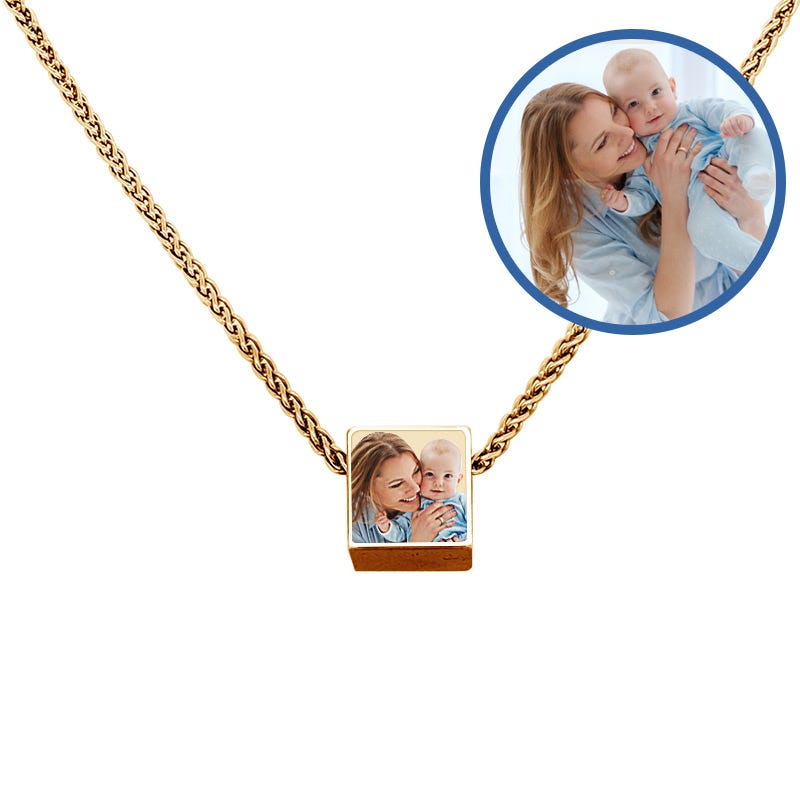 Petite Photo Engraved 3D Cube Necklace