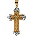 14K Two-Tone Gold Scroll-Terminals Cross Pendant
