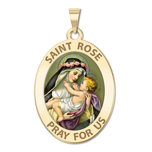 Saint Rose Of Lima - Oval Religious Color Medal