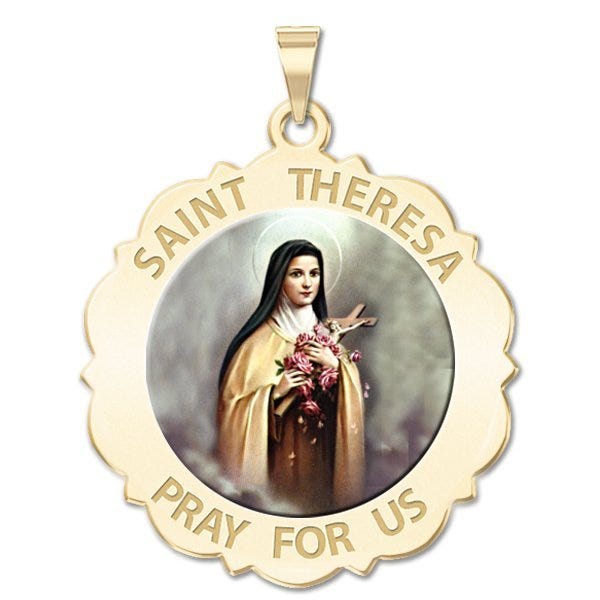 Saint Theresa Scalloped Round Religious Medal "Color"