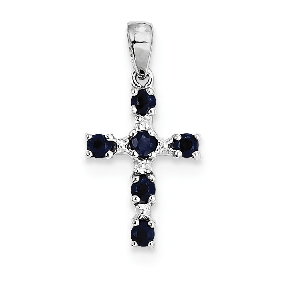 Sapphire And Diamond Oval-Stone Cross Pendant