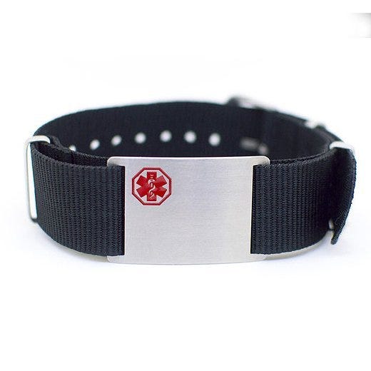 Stainless Steel Men's Black Nylon Medical ID Bracelet