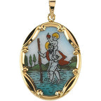 14K Gold And Porcelain Saint Christopher Religious Medal