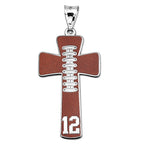 Football Stitch Enameled Cross Pendant w/ Number