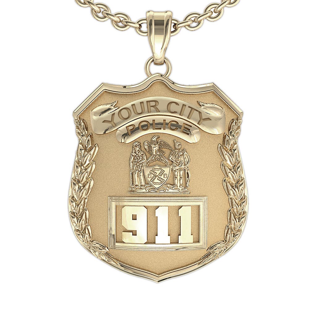Personalized Police Badge Necklace or Charm - Shape 1