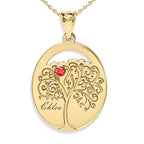 Personalized Family Tree Pendant with Name and Birthstone with 18 Inch Chain