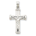 14K White Gold Reversible Hollow Crucifix Cross Pendant