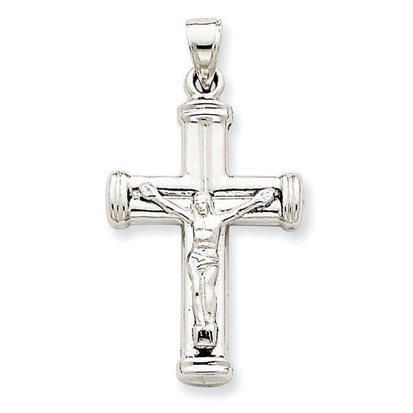 14K White Gold Reversible Hollow Crucifix Cross Pendant