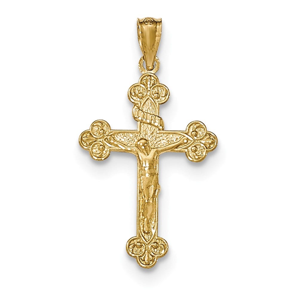 14K Gold Polished Inri Medium Crucifix Pendant