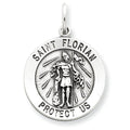 Sterling Silver Round Antiqued Saint Florian Religious Medal