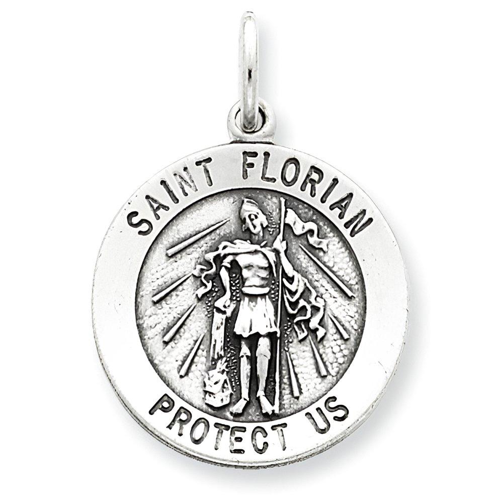 Sterling Silver Round Antiqued Saint Florian Religious Medal