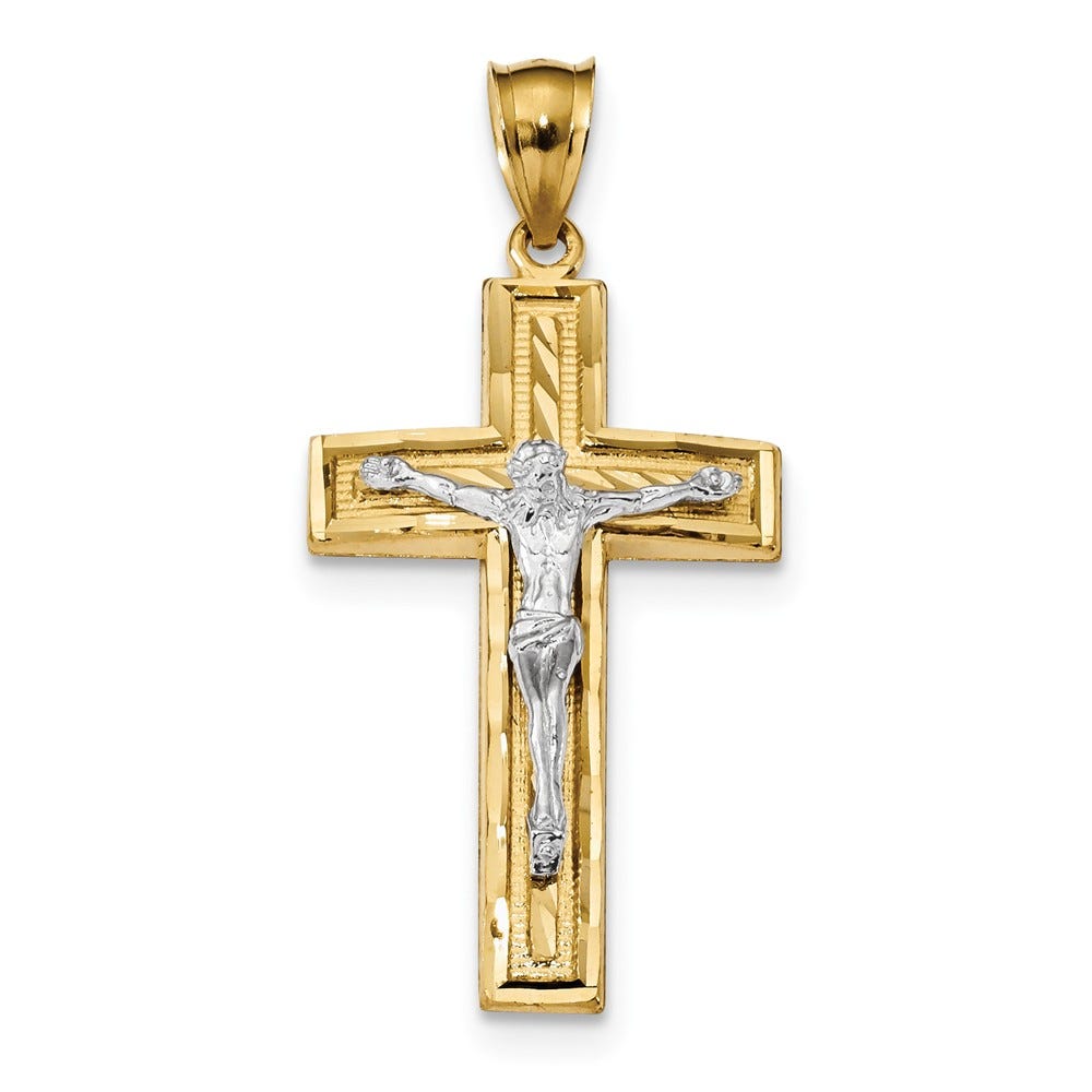 14K Two-Tone Diamond-Cut Latin Crucifix Pendant