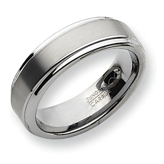 Tungsten Ridged Edge Approx. 0.31 Inch Brushed and Polished Wedding Band