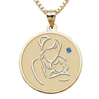 Mother and Daughter - Round Pendant with Birthstone