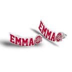 Personalized Pair of Color Enamel Ohio State Logo with Horizontal Name Earrings