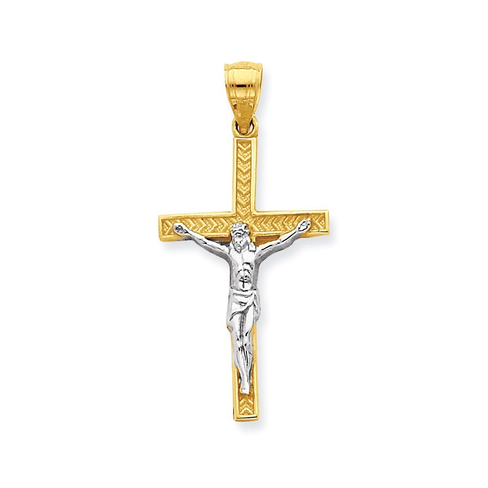 10K Gold And Rhodium Crucifix Pendant
