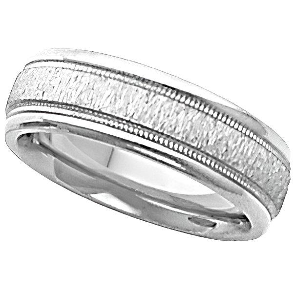 14K White Gold Approx. 0.27 Inch Fancy Wedding Band with Milgrain