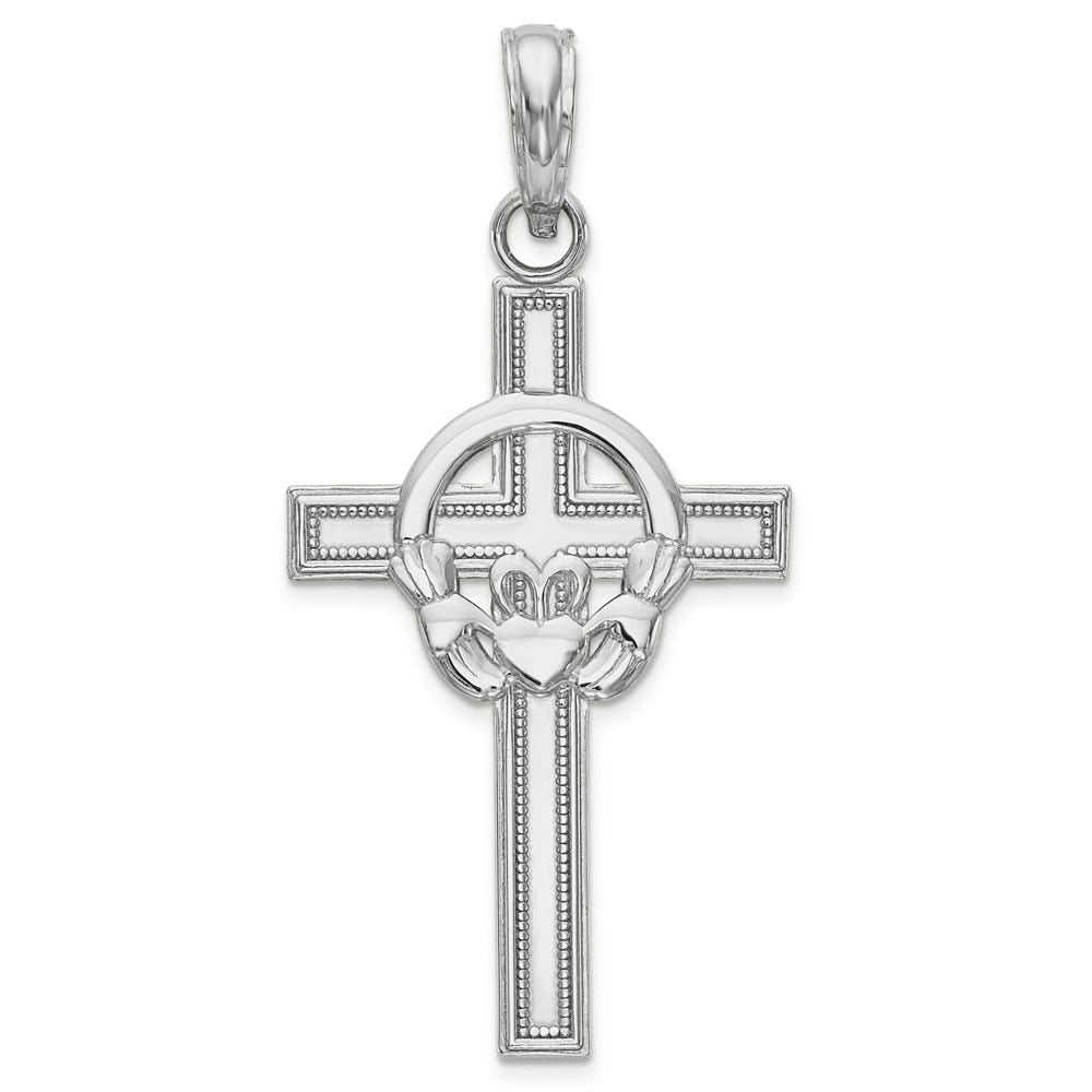 14K White Gold Claddagh Cross Pendant