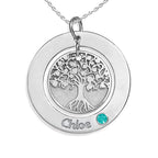 Personalized Round Family Tree Pendant with Birthstone & Name- Includes 18 Inch Chain