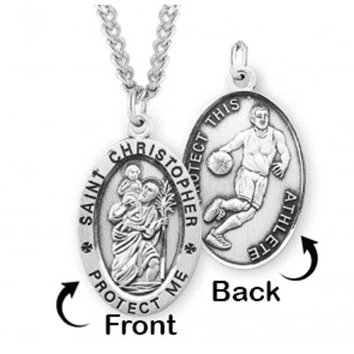 Saint Christopher Basketball Oval Medal With Chain