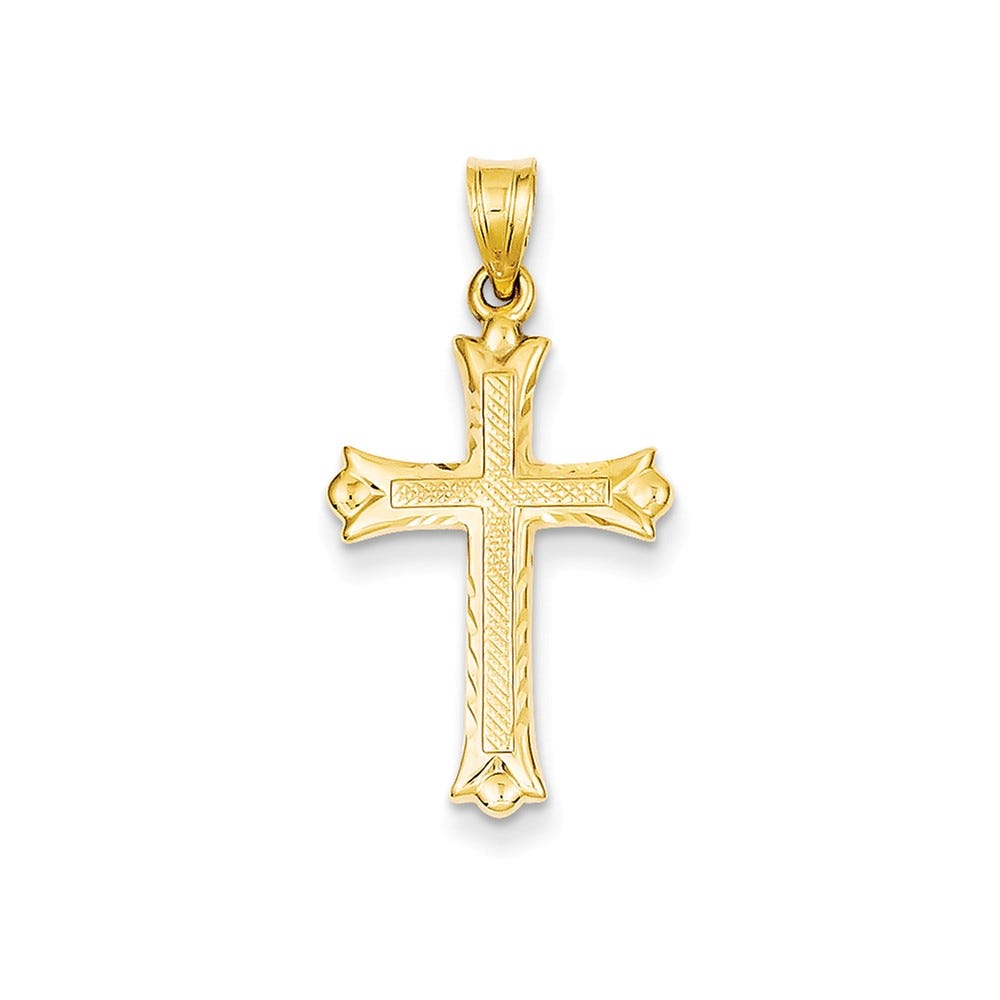 14K Yellow Gold Fleur De Lis Cross Pendant