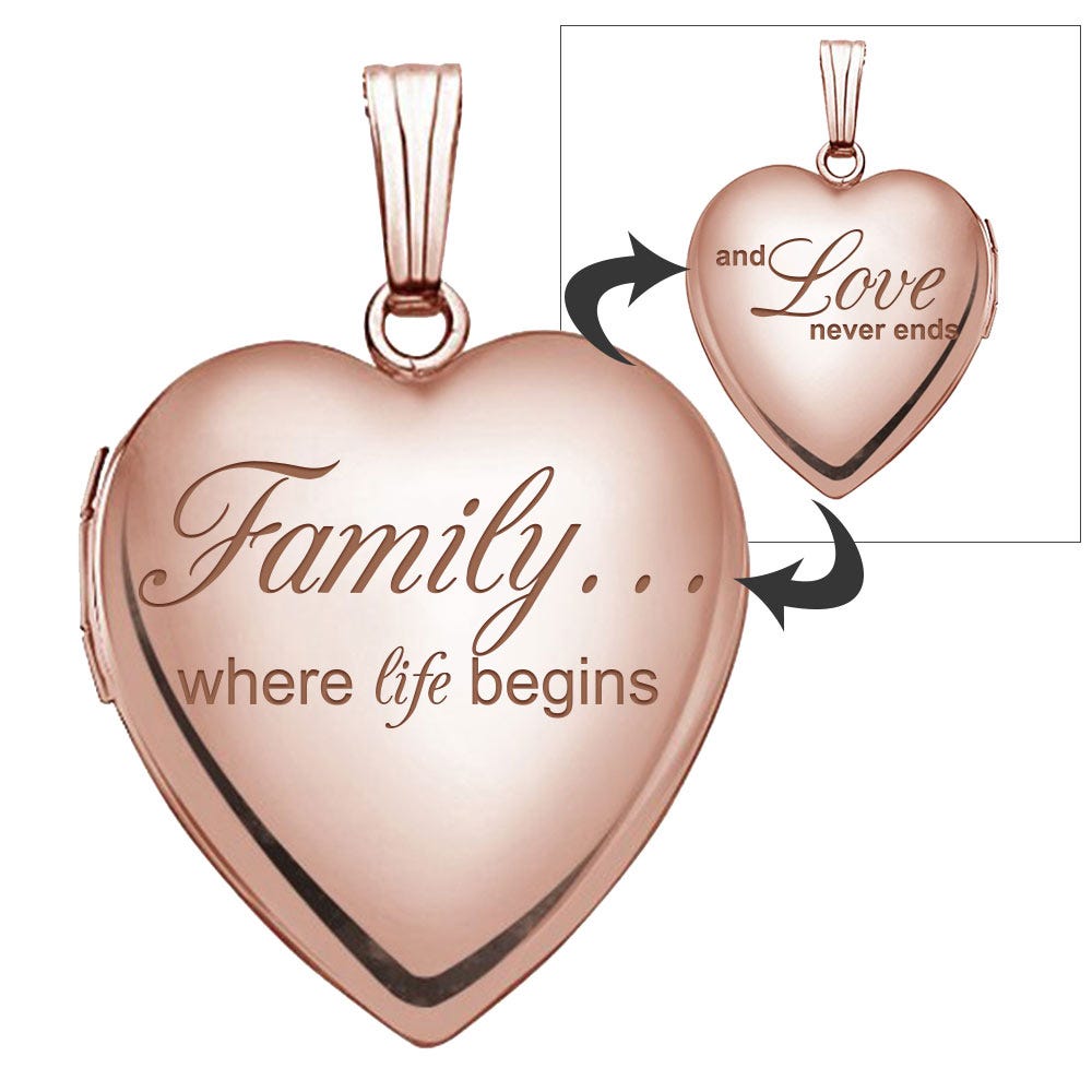 14K Rose Gold Family Love Heart Photo Locket