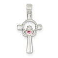 Sterling Silver Pink Cz Claddagh Cross Pendant