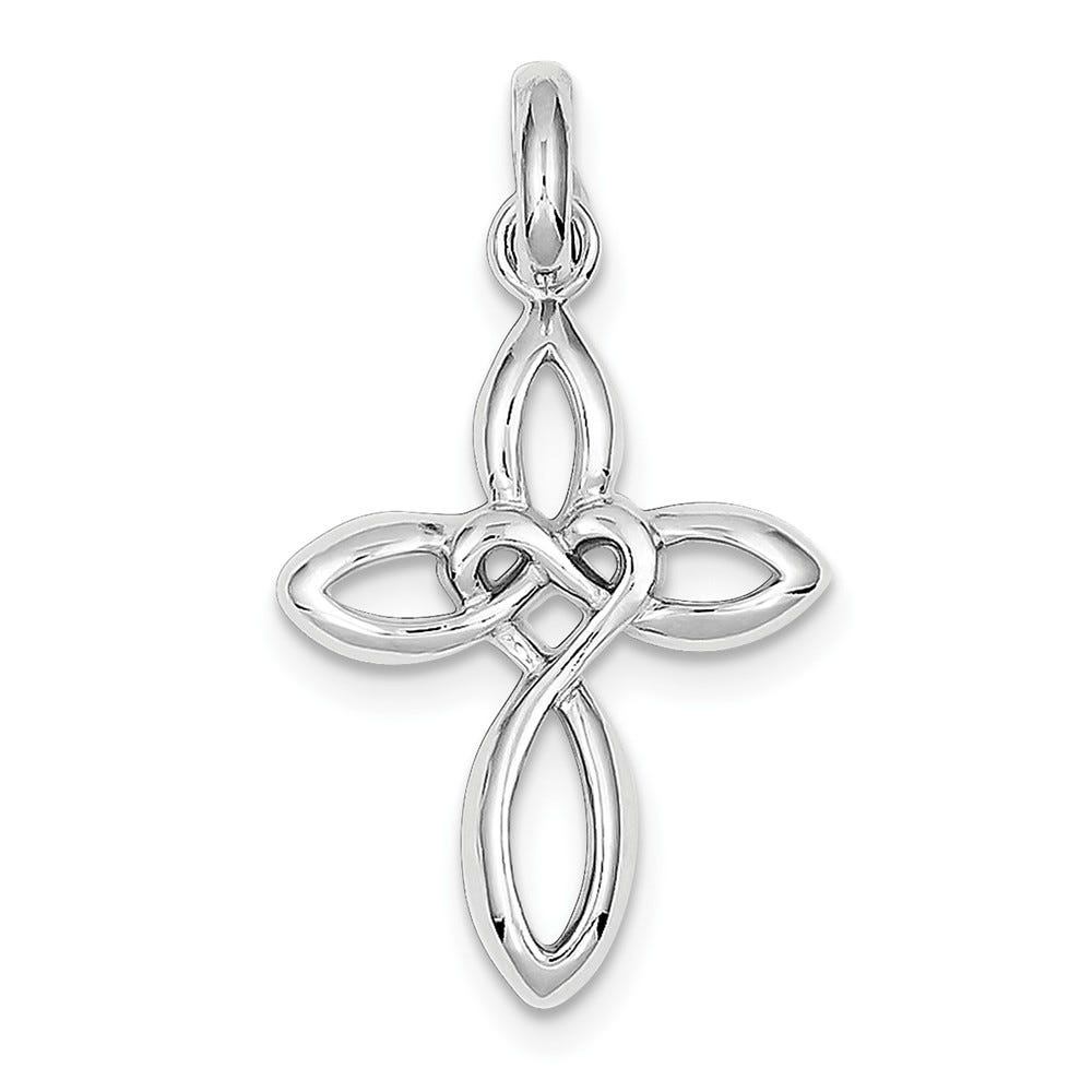 Rhodium Plated Openwork Cross Pendant