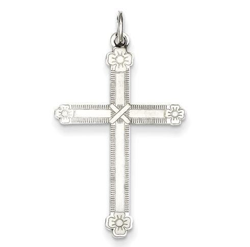Sterling Silver Laser Designed Floral-Tip Cross Charm
