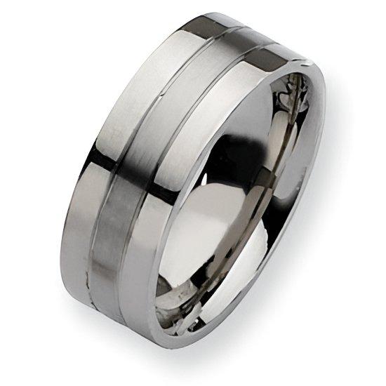 Stainless Steel Flat Approx. 0.31 Inch Satin and Polished Wedding Band