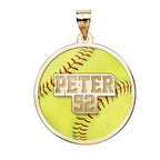 Color Enameled Yellow Softball Pendant with Name & Number