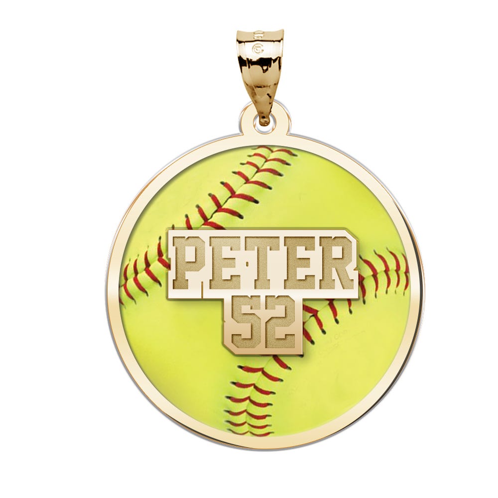 Color Enameled Yellow Softball Pendant with Name & Number