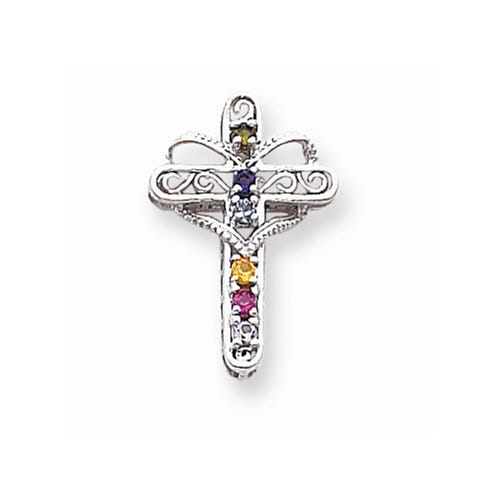 14K White Gold Genuine Mother's Cross Pendant