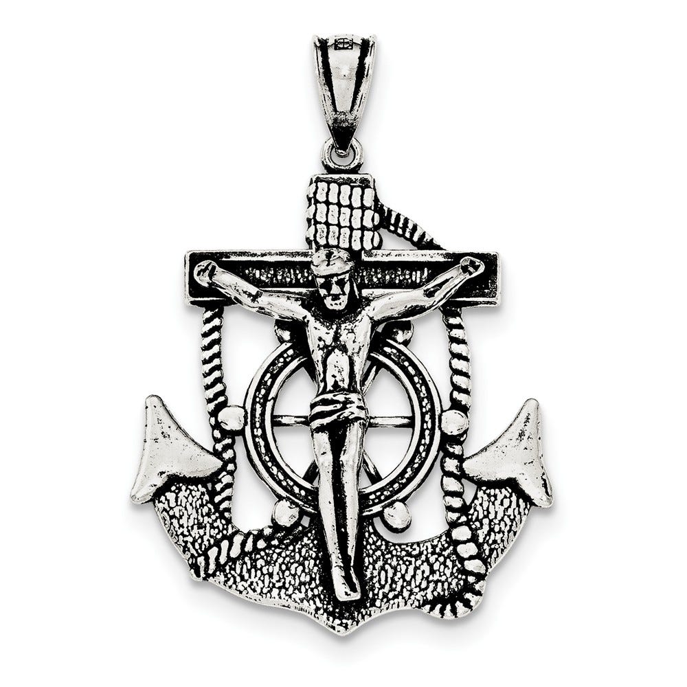 Sterling Silver Antiqued Inri Anchor Crucifix Pendant