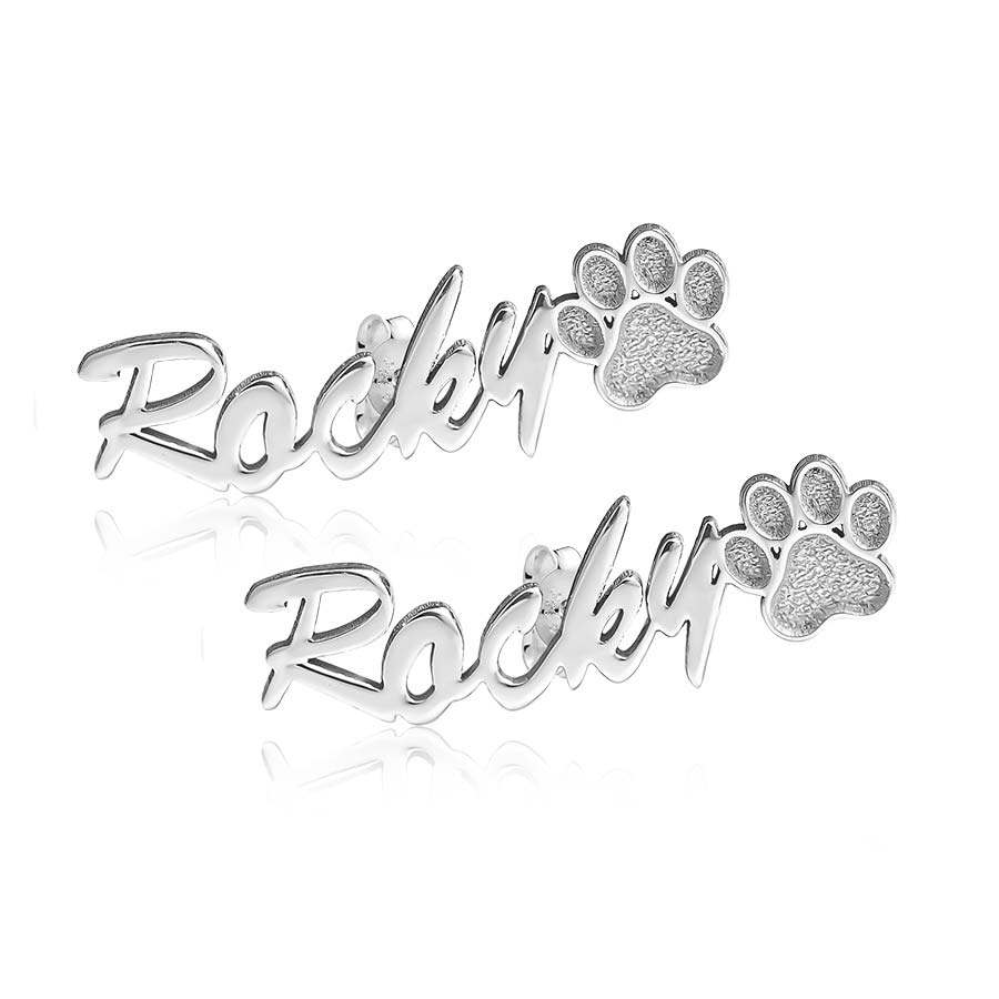 Script Name Dog Paw Earrings