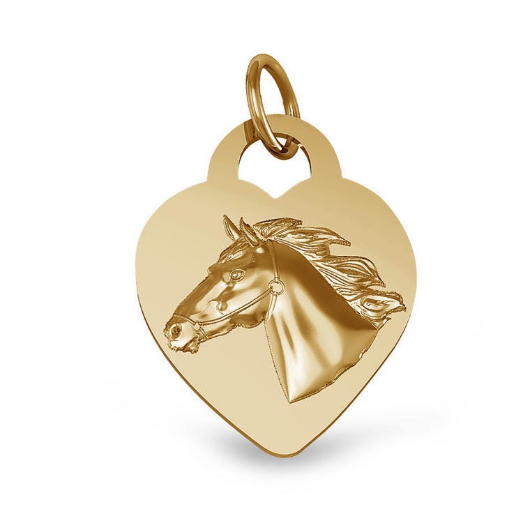 Racehorse Relief Tiffany Style Heart Horse Jewelry Pendant or Charm