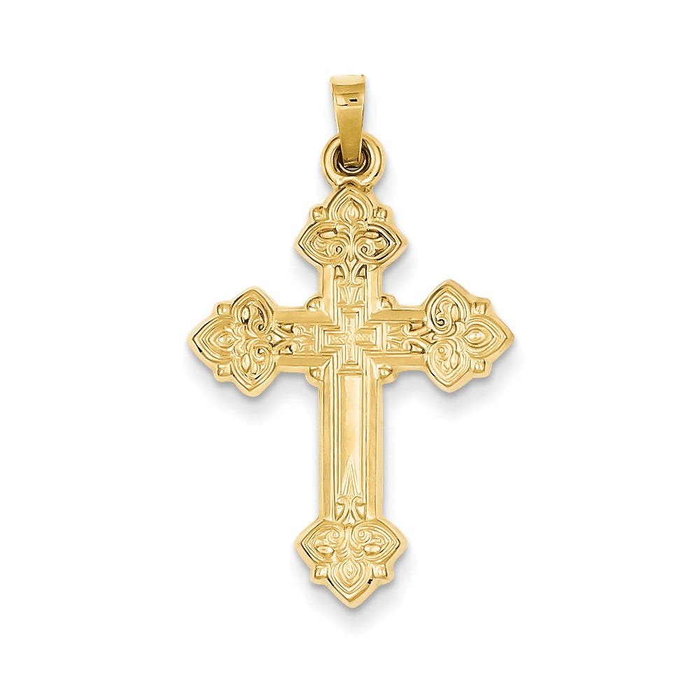 14K Budded Hollow Cross Pendant