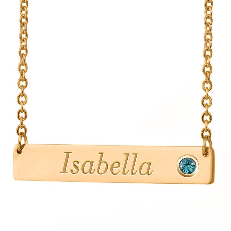 Horizontal Name Necklace with Birthstone and 18" Chain
