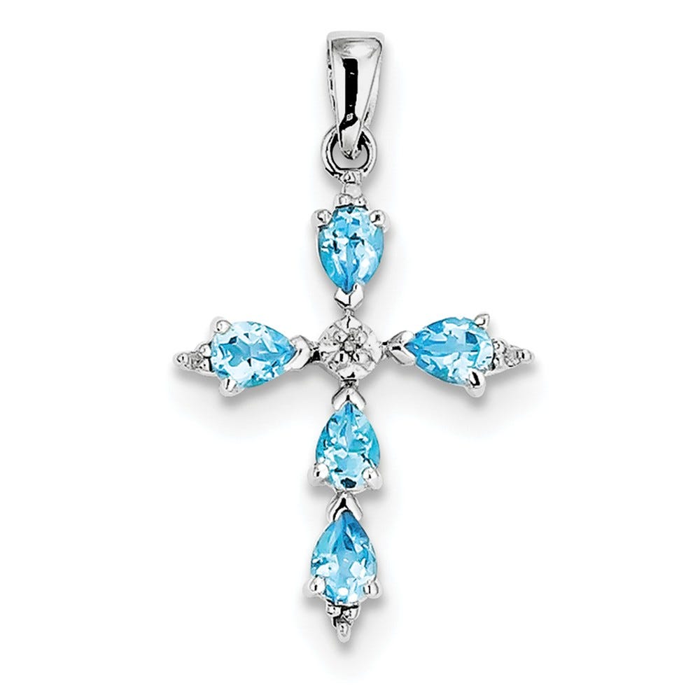 Sterling Silver Pear Swiss Blue Topaz Cross Pendant