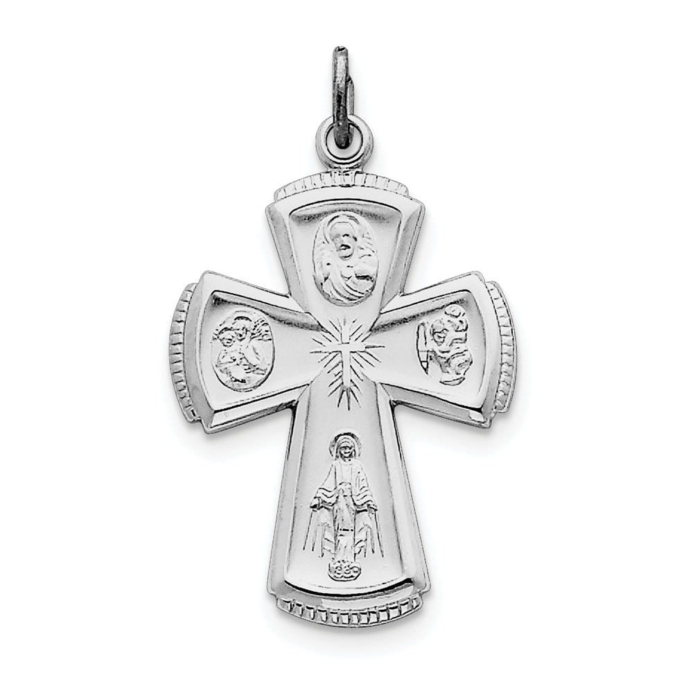 Sterling Silver Rhodium Plated Satin Cross Pendant