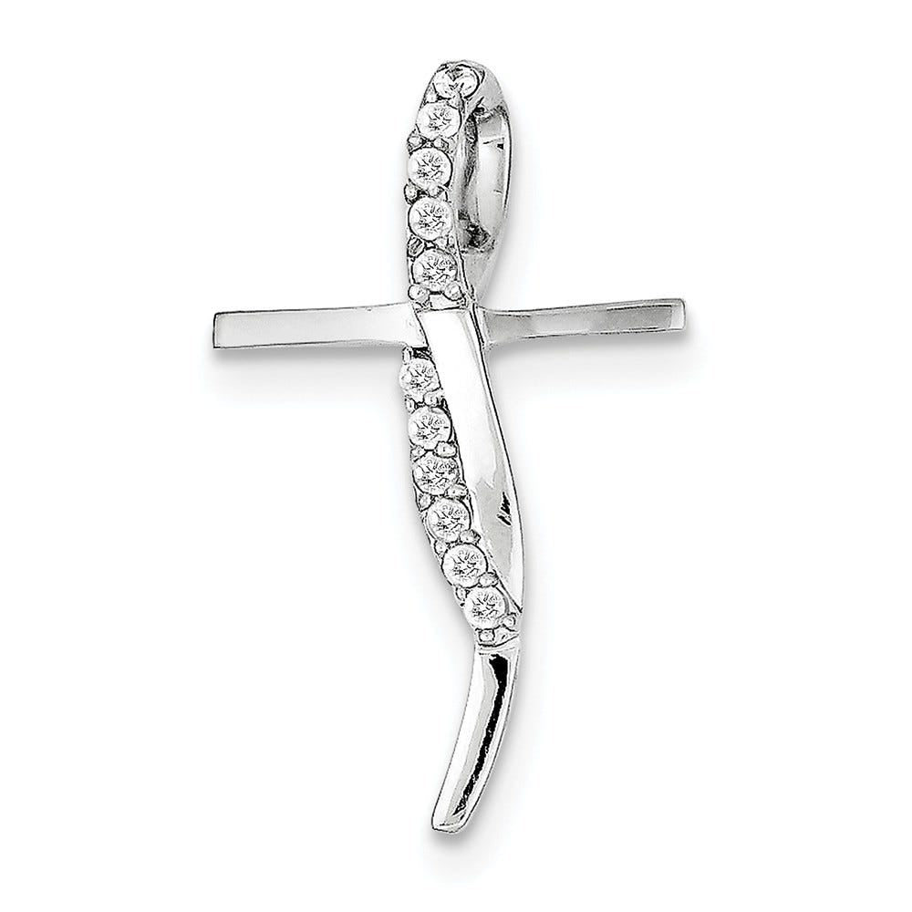 Rhodium-Plated Cz Cross Pendant